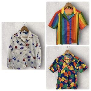 Lot of 3 Women's Vintage 70's Button Down Shirts‎ Boho Colorful Fits Size Large